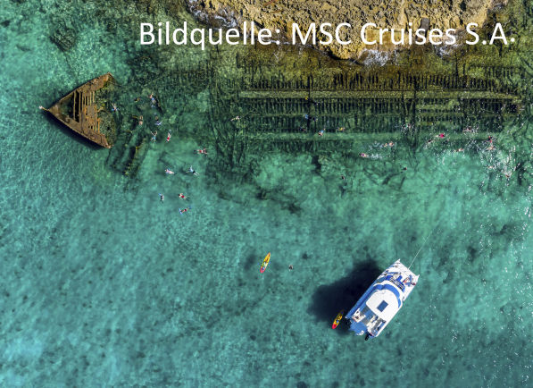 Bahamas vom Ocean Cay MSC Marine Reserve Schnorcheln nach Schiffwracks